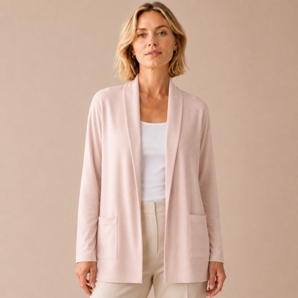 Eileen Fisher Cardigan Blazer Women Small Pink Cotton Stretch Open Front Pockets